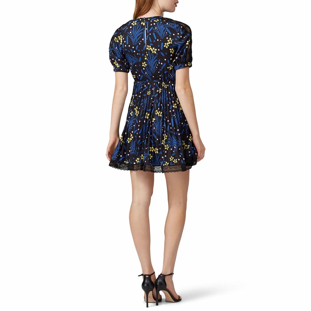 SELF-PORTRAIT NWT Black/Multi Wildflower Print Lace Trim Mini Dress 4 - Picture 2 of 15